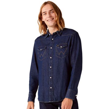 Ing Wrangler® Icon Dark Blue Denim Shirt 27MW New W5MSLW301