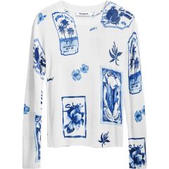 Pulóver Desigual. Tropical Stamps Sweater Blue 25SWJF32