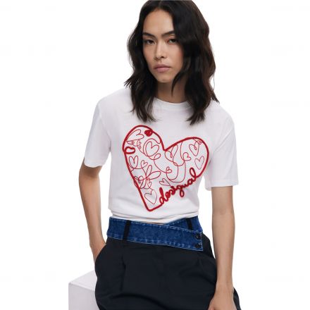 Póló Desigual. 25WWTK50 Fűzős szív mintás póló