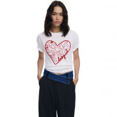 Póló Desigual. 25WWTK50 Fűzős szív mintás póló