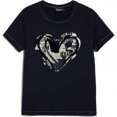 Póló Desigual. 25WWTK04 Újság szív mintás póló