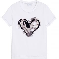 Póló Desigual. 25WWTK04 Újság szív mintás póló