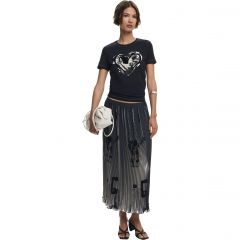 Póló Desigual. 25WWTK04 Újság szív mintás póló