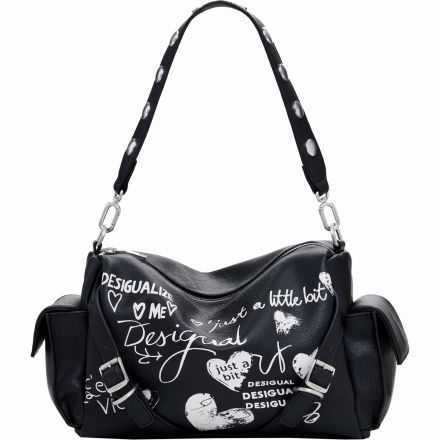Női táska Desigual. 25WAXPA6 Közepes méretű, bőrhatású, betűmintás bowlingtáska
