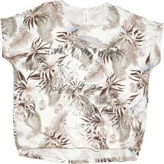 Póló •MONDAY••Italy• 1172 Good Morning bézs virágmintás női póló