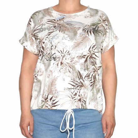 Póló •MONDAY••Italy• 1172 Good Morning bézs virágmintás női póló