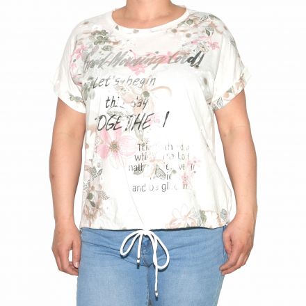 Póló •MONDAY••Italy• 1172 Good Morning rózsaszín virágmintás női póló