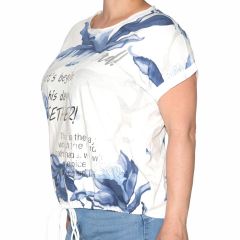 Póló •MONDAY••Italy• 1172 Good Morning kék virágmintás női póló