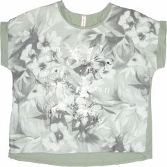 Póló •MONDAY••Italy• 1076 Környakú keki virágmintás rugalmas pamut póló