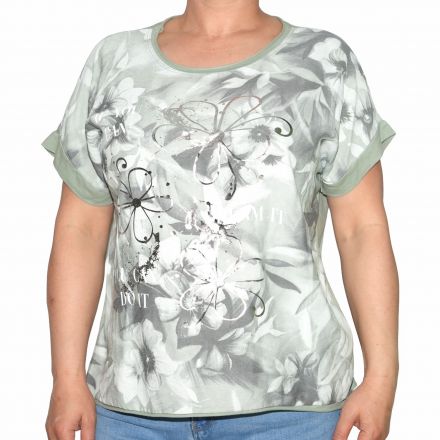 Póló •MONDAY••Italy• 1076 Környakú keki virágmintás rugalmas pamut póló